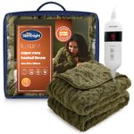 Silentnight Luxury Super Cosy Heated Throw - Snuggly Soft Knit Jacquard Fleece Electric Blanket for Sofa Bed with 9 Heat Settings - Fast Heat-up and Safe Shut Off - Machine Washable - 120x160cm, Olive