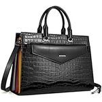 BOSTANTEN Laptop Briefcase for Women 15.6 Inch Tote Bag Genuine Leather Handbag Crocodile Pattern Work Bussiness Bag Black