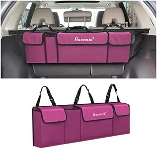 Hanemia Car Trunk Organizer, Backseat Hanging Storage with 4 Large Pockets, Collapsible Cargo Bag with Adjustable Straps Frees Trunk Floor, Sturdy Space Saving Expert for SUV, Truck, Van (Purple)