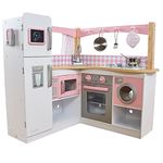 KidKraft Grand Gourmet Corner Wooden Play Kitchen with Washer, Chalkboard, Curtains and 5 Accessories