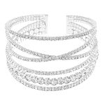 Jojomina MultiLayer Crystal Rhinestone Cuff Bracelet For Women Girls Silver Strand Layered Bridal Bracelet Jewelry for Prom Party Wedding Dating, 2.17 inches, Crystal Silver Rhinestone, zircon