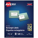 Avery Address Labels for Inkjet/Laser Printers, 1-1/2" x 4", White, Rectangle, 1400 Labels, Permanent (5159) Made in Canada