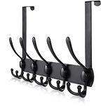 Hawsam Over The Door Hook Hanger No Drilling Wall Mount Coat Double Hook Rack - 304 Stainless Steel Towel Clothes Hook Holder Hanger with 5 Hooks (Black, Doors Thickness 4.5cm)