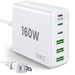 USB C Fast Wall Charger Block: 160W GaN Charger Power Adapter - 6 Port PD Charging Station for Multiple Devices, Laptop Charger Compact Charging Hub for MacBook Pro Air iPhone iPad Samsung