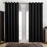 Dreamscene Black Eyelet Curtains Blackout, Thermal Decorative Lined Curtains for Summer Winter Blackout Long Curtains for Living Room Bedroom Soft Modern, 66x90