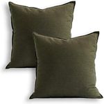 18"x18" Solid Cotton Linen Decoration Green Throw Pillow Case with Zipper Euro Sham Cushion Case Cool Pillow Cover Delicate Decorative Pillowcase for Chair/Bed/Couch, (45 x 45cm),2 Packs, Olive Green