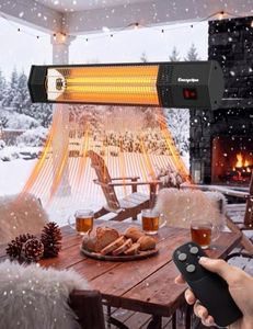 Encyclpo 32" Wall Mounted Electric Patio Heater, 1500W Infrared Outdoor Heater with Remote, IPX5 Waterproof, 3 Heat Levels & 9H Timer, Space Heater for Garage, Backyard, Balcony and Deck