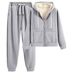 amropi Women's Hooded Tracksuit Set Warm Fleece Hoodie Jacket and Pants Winter Sweatsuit Grey, M