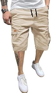 JMIERR Mens Casual Twill Cargo Shorts Cotton Drawstring Classic Cargo Chino Stretch Short with 6 Pockets for Men, US44(4XL), A Apricot