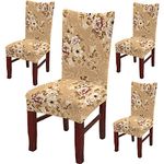 BRIDA® Polyester Spandex Stretchable Floral Geometric Printed Dining Chair Covers Elastic Chair Seat Case Protector, Slipcovers (4 Chair Cover, Beige)