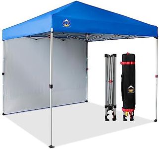 CROWN SHADES 8x8 Pop Up Canopy with 1 Side Wall - Beach Tent with One Push Setup - Outdoor Sun Shade for Events, Parties, Camping - Gazebo with STO-N-Go Cover Bag (Blue)