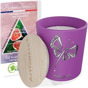 Bougie parfumée ArtGosse ® rechargeable 50H + coffret CADEAU en Bois • Violet & Argent 360g • Made in FRANCE (Figue de Provence)