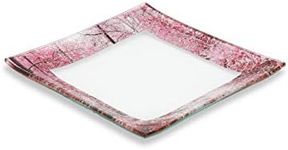 GAC Unique Landscape Design Square Tempered Glass Dessert Plates – 6 Inch – Set of 5 – Break and Chip Resistant – Attractive Pink Colored Salad Plate Set