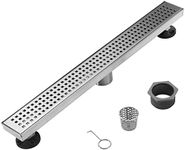 RUN.SE 24in Linear Shower Drain Bathtub Drain with Removable Square Hole Pane Grate Floor Drain, Adjustable Leveling Feet, Hair Filters, Brushed 304 Stainless Steel Process