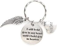 I Will Hold You in My Heart Until I Hold You in Heaven Angel Wing Bereavement Memorial Day Veterans Loss of Loved One for Siblings Brother Best Friend Partner in Crime Mourning, Sister Keychain 112D