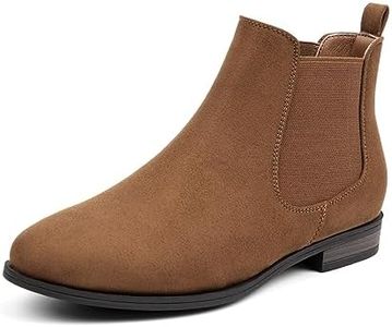 VJH confort Women's Slip on Ankle Boot, Western Almond Round Toe Low Heel Elastic Chelsea Bootie (tan,11)