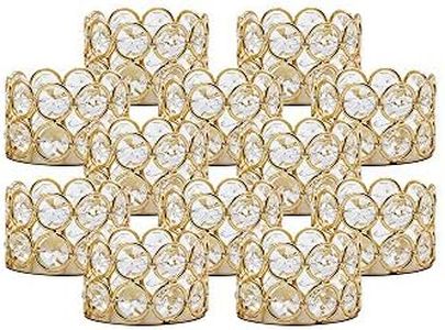 VINCIGANT Pack of 12 Gold Crystal Tea Light Candle Holders for Wedding Home Table Centerpiece Decoration, Gifts Boxed (Candle Excluded)