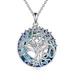 CRMAD 60th Birthday Gifts for Women Sterling Silver Tree of Life Necklace with Blue Crystal Mothers Day Christmas Jewelry Gifts for Mother Wife (60)