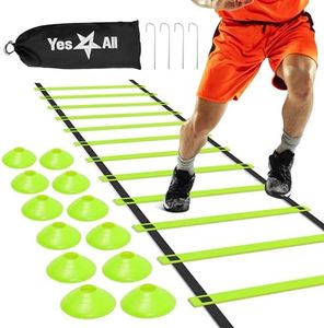 Yes4All Ultimate Combo Agility Ladder Training (Lime) Set – Speed Agility Ladder Lime 12 Adjustable Rungs, 12 Agility Cones & 4 Steel Stakes - Included Carry Bag