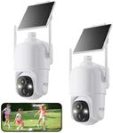 Dzees Security Camera Wireless Outdoor Solar, 2-Pack 2K Wireless WiFi Battery Powered Home Surveillance System, 360° PTZ with Color Night Vision, PIR Human Detection, 2-Way Audio, IP66, 2.4G WiFi