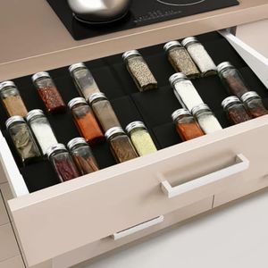 Spice Drawer Organizer, 2 Set Expandable From 11.8" to 23" Jars Drawers Insert, H HOME-MART 4 Tier Seasoning Rack Tray Insert Kitchen Spice Rack Tray for Kitchen Cabinet Drawers/Countertops (Black)