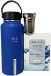 32oz. Alkaline Water Bottle Stainless Steel (950ml) | Premium 9.5+ pH | Wide Mouth Insulated Water Bottle | Carry Handle Lid | Alkaline Ionized Water | Infuser (30g Infuser and 3 Filters, Blue)