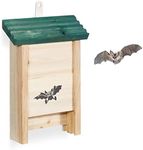 Relaxdays Bat Box, Nesting Habitat, Untreated Solid Wood, Garden Animal Shelter, HxWxD: 25.5 x 18 x 6 cm, Natural/Green