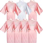 7 Pcs Bride Satin Robes Bridesmaid Robes Bridal Shower Kimono Robes for Women (White, Pink, Cute Style)