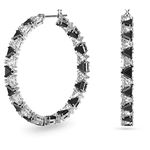 Swarovski Hoop Earrings, White and Black Triangle Cut Crystals in a Rhodium Plated Setting, from the Ortyx Collection