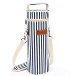 Tirrinia Single Wine Cooler Bags - Insulated & Padded Portable Wine Tote Carrier for Travel, BYOB Restaurant, Wine Tasting, Party, Great Gift for Wine Lover, Blue Stripe
