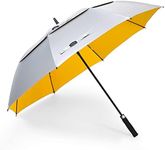 Doubwell UV protection golf umbrella 62/68 Inch UPF 50+ large umbrella automatic open windproof sturdy construction shade for blocking sun and rain (62 inch, Silver/Yellow)