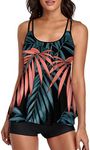 Urchics Womens Tankini Swimsuit Tank Top Two Piece Bathing Suits with Boyshorts, Print Leaf, Medium