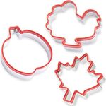 Thanksgiving Cookie Cutter Set with Pumpkin, Turkey, and Maple Leaf, Stainless Biscuit Cutters Coated with Soft PVC for Protection