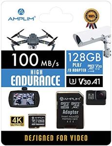 Amplim 128GB Micro SD Card, MicroSD Memory Plus Adapter, Extreme High Speed MicroSDXC SDXC U3 Class 10 V30 UHS-I TF Nintendo-Switch, Go Pro Hero, Surface, Phone Galaxy, Camera Security Cam, Tablet