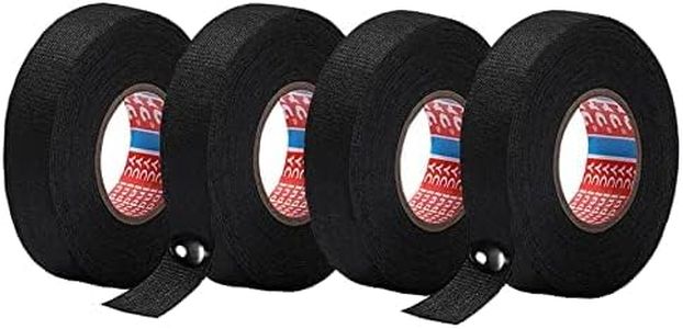 LimCryspp 4 Rolls of 19mm x 15m Flame Retardant Car Tape, Black, High Temperature Resistant Cloth Strap, Wire Harness Weaving Tape