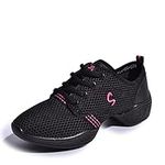 Uhclrr Women's Dance Shoes Soft Outsole Woman Mesh Breathable Jazz Hip Hop Sports Sneakers Ladies Girl's Modern Jazz Dancing Shoes(34EU, Black Rose)