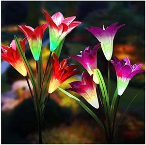 TONULAX Solar Garden Lights Outdoor - New Upgraded, Multi-Color Changing Lily Solar Lights for Patio,Yard Decoration, Bigger Flower and Wider Solar Panel (2 Pack,Purple and Red)