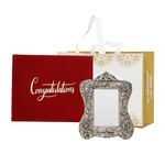 INTERNATIONAL GIFT Silver Square Photo Frame | 'Congratulations' Tag With Velvet Box & Carry Bag | Great for Home Decoration & Special Event Gifts