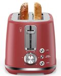 LONGDEEM 2 Slice Toaster with Extra Wide Slots & Removable Crumb Tray, Easy to Clean 6 Browning Options,with High + Lift, Auto Shut Off & Frozen Function,Toast Fruit Bread,Bagel & Waffle, Red