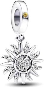 Doyafer 925 encanto de plata esterlina, brillante colgante sol para las mujeres pulseras, collares, regalos de cumpleaños