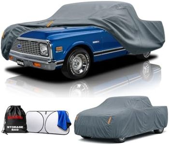 Waterproof Heavy Duty Car Cover Custom Fit Chevrolet Chevy C10 Crew Cab Long Bed, Full Exterior Cover with Sunshade, Cotton Liner and Breathable Ventilation Mesh, Sun Rain UV Protect with Door Zipper