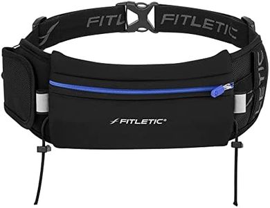 Fitletic - Ultimate II Running Pouch with Gels, Runners Pouch, Running Waist Belt with Gel Loops, Exterior Pocket, Inner Pocket, and Integrated Bib Toggles, Fitletic Running Accessories, Blue & Black,