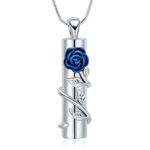 VCCWYQK Rose Flower Urn Necklace with Hollow Cylinder for Ashes for Women Men Cremation Jewelry Keepsake Urn Pendant Memorial Lockets for Loved One