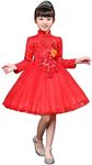 ELUCKFACE Girls Chinese Cheongsam Tutu Dresses Retro Embroidery Princess Dresses for Age 3-10Years Red