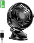 RINGSUN Clip-On Portable Fan Rechargeable, 4800mAh Power Bank Desk Fan USB Battery Operated Quiet, Mini Table Fan with Light, Small Personal Fan Cooling for Home Office Camping Travel, Black