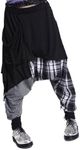 ellazhu Womens Casual Harem Pants Baggy MC Hammer Drop Crotch Joggers Pocket Plaid Hip Hop Yoga Pants GY206 Black