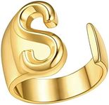 FindChic Initial Ring, Gold Letter Ring, Alphabet S Statement Adjustable Open Rings for Women, Stackable Ring 18K Gold Plated Wedding Band Rings Jewelry Gift