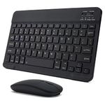 Wireless Bluetooth Keyboard and Mouse Combo Ultra-Slim Portable Compact Rechargeable for iPhone iPad Pro/iPad Air/iPad Mini/iPad 9.7/10.2, iPad OS/iOS 13 and Above, Android Tablet Phone (Black)