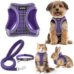 GAMUDA Small Pet Harness Collar and Leash Set, Step in No Chock No Pull Soft Mesh Adjustable Dog Vest Harnesses Plaid Reflective for Dogs Puppy and Cats Outdoor Training and Running (Purple, XS)