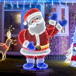 Costway Christmas Lighted Christmas Decoration, 125 CM Pre-Lit Xmas Santa Claus Figure with Waving Arms, 6 Lighting Modes, 381 LED Lights, Outside Xmas Yard Decor, Indoor Outdoor Holiday Decor